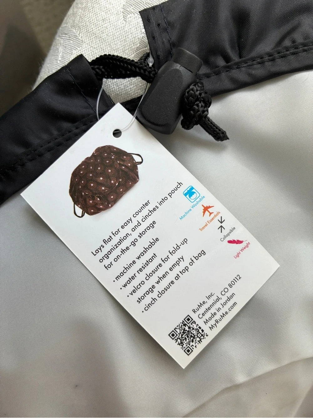 NWT RuMe Beauty Cinch Drawstring Makeup Bag Black